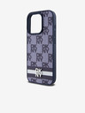 DKNY PU kožený zadný kryt so šachovnicovým vzorom a pruhmi pre iPhone 15 Pro modrý DKNY
