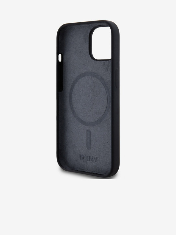 DKNY Tekutý silikónový zadný kryt MagSafe s oblúkovým logom pre iPhone 14 čierny DKNY