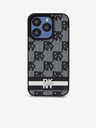 DKNY PU kožený zadný kryt s károvaným vzorom a pruhmi pre iPhone 13 Pro čierny DKNY