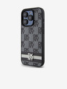 DKNY PU kožený zadný kryt s károvaným vzorom a pruhmi pre iPhone 13 Pro čierny DKNY