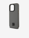 DKNY PU kožený zadný kryt Magsafe so stohom loga pre iPhone 15 Pro sivý DKNY