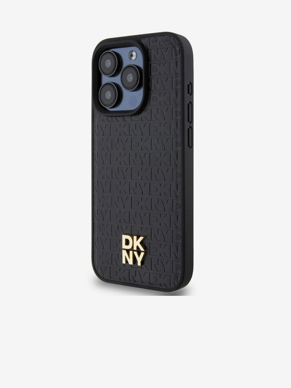 DKNY PU kožený zadný kryt s opakujúcim sa vzorom Stack Logo Magsafe pre iPhone 15 Pro Max Black DKNY