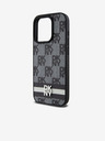 DKNY PU kožený zadný kryt so šachovnicovým vzorom a pruhmi pre iPhone 15 Pro Max Black DKNY
