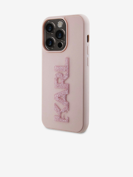Karl Lagerfeld 3D gumový zadný kryt s trblietavým logom Karl pre iPhone 15 Pro Max ružový Karl Lagerfeld