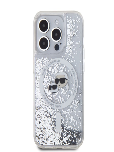 Karl Lagerfeld Karl Lagerfeld Liquid Glitter Karl and Choupette Heads MagSafe zadný kryt pre iPhone 15 Pro transparentný