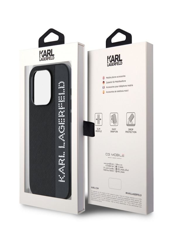 Karl Lagerfeld Karl Lagerfeld PU Saffiano Rhinestone Charm zadný kryt pre iPhone 15 Pro Max čierny