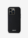 DKNY PU kožený strieborný kovový zadný kryt s logom Magsafe pre iPhone 14 Pro Max Black DKNY