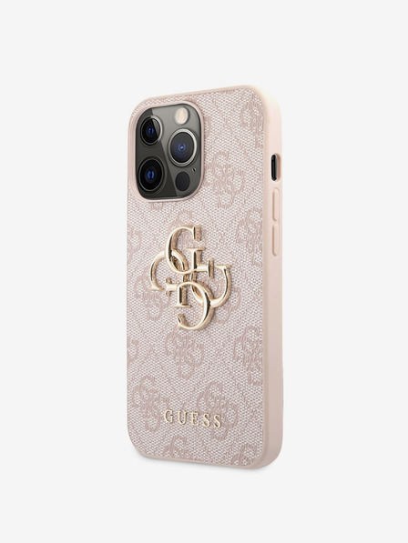 Guess Guess PU 4G Kovový zadný kryt s logom pre iPhone 13 Pro Max Ružový