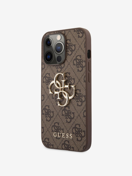 Guess Guess PU 4G Kovové logo Zadný kryt pre iPhone 13 Pro hnedý