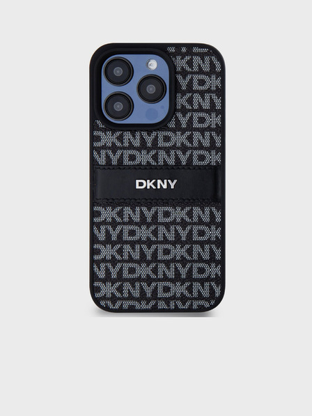 DKNY PU kožený zadný kryt Repeat Pattern Tonal Stripe pre iPhone 15 Pro Black DKNY