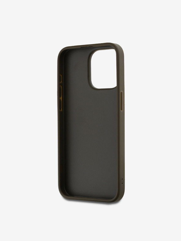 DKNY PU kožený zadný kryt s logom Stack Wrist Strap pre iPhone 15 Pro Max Brown DKNY