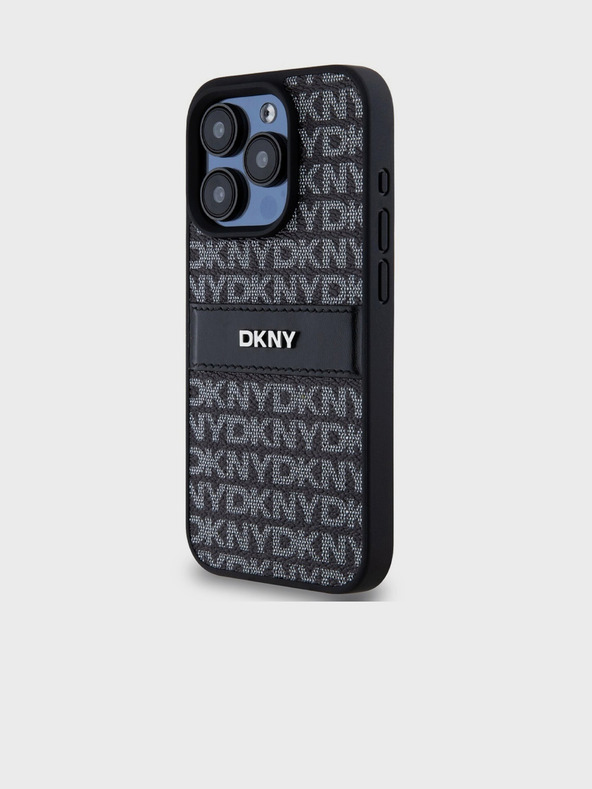 DKNY PU kožený zadný kryt Repeat Pattern Tonal Stripe pre iPhone 15 Pro Max Black DKNY