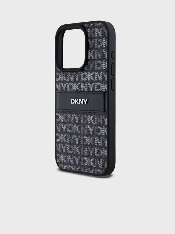 DKNY PU kožený zadný kryt Repeat Pattern Tonal Stripe pre iPhone 15 Pro Max Black DKNY