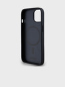 DKNY PU kožený zadný kryt Repeat Pattern Stack Logo Magsafe pre iPhone 15 Black DKNY
