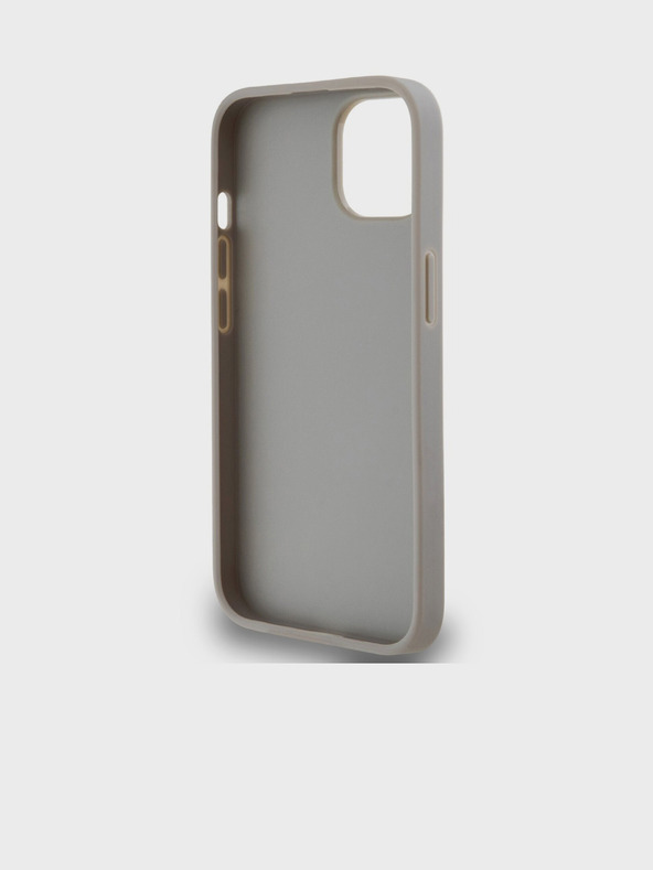 DKNY PU kožený zadný kryt Repeat Pattern Tonal Stripe pre iPhone 14 Beige DKNY