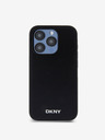 DKNY PU kožený strieborný kovový zadný kryt s logom Magsafe pre iPhone 15 Pro Max Black DKNY