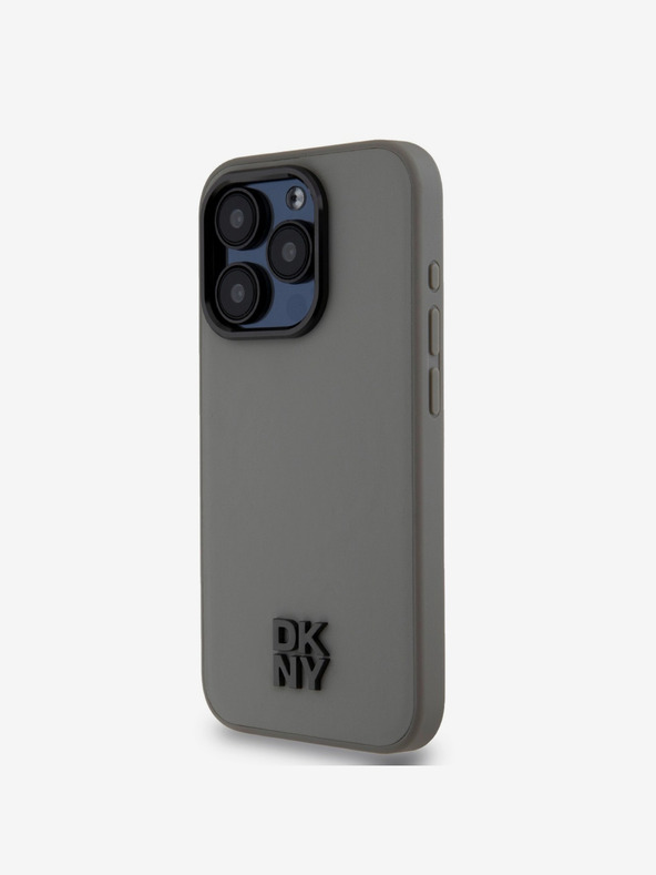 DKNY PU kožený zadný kryt s logom Magsafe pre iPhone 15 Pro Max sivý DKNY