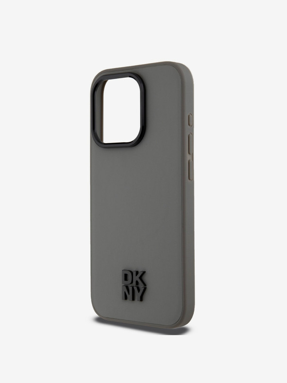 DKNY PU kožený zadný kryt s logom Magsafe pre iPhone 15 Pro Max sivý DKNY