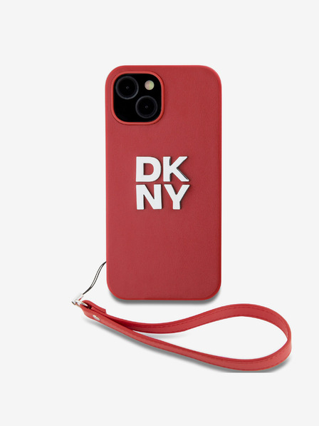 DKNY PU kožený zadný kryt s logom na zápästie pre iPhone 14 červený DKNY