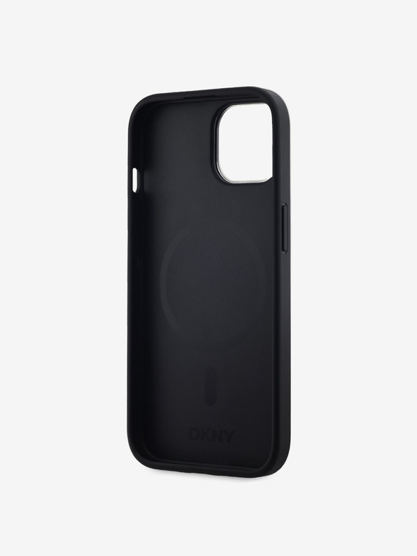 DKNY Zadný kryt PU Leather Stack Logo Magsafe pre iPhone 15 Black DKNY
