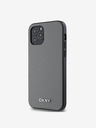 DKNY PU kožený strieborný kovový zadný kryt s logom Magsafe pre iPhone 12/12 Pro sivý DKNY