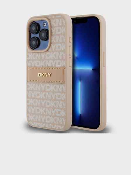 DKNY PU kožený zadný kryt s opakujúcim sa vzorom Tonal Stripe pre iPhone 14 Pro Pink DKNY