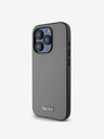 DKNY PU kožený strieborný kovový zadný kryt s logom Magsafe pre iPhone 15 Pro Max Grey DKNY