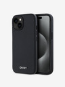 DKNY PU kožený strieborný kovový zadný kryt s logom Magsafe pre iPhone 14 čierny DKNY