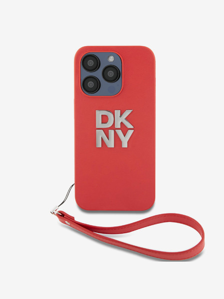DKNY PU kožený zadný kryt s logom na zápästie pre iPhone 14 Pro Red DKNY