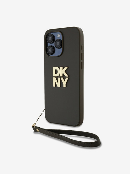 DKNY PU kožený zadný kryt s logom na zápästie pre iPhone 14 Pro Max Brown DKNY