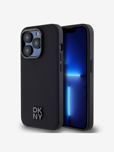 DKNY PU Leather Stack Logo Magsafe zadný kryt pre iPhone 15 Pro Max Black DKNY