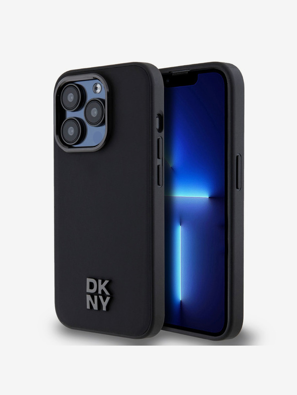 DKNY PU Leather Stack Logo Magsafe zadný kryt pre iPhone 15 Pro Max Black DKNY