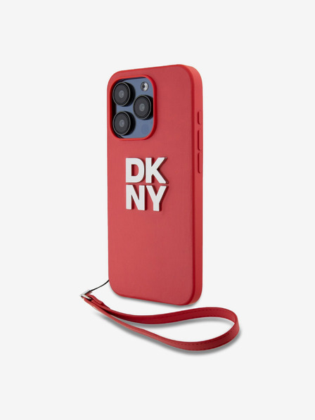 DKNY PU kožený zadný kryt s logom na zápästie pre iPhone 15 Pro Max Red DKNY