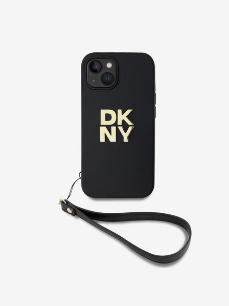 DKNY PU kožený zadný kryt s logom na zápästie pre iPhone 13 Black DKNY