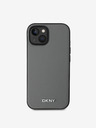 DKNY PU kožený strieborný kovový zadný kryt s logom Magsafe pre iPhone 14 sivý DKNY