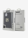 DKNY PU kožený zadný kryt s logom Stack Wrist Strap pre iPhone 14 čierny DKNY