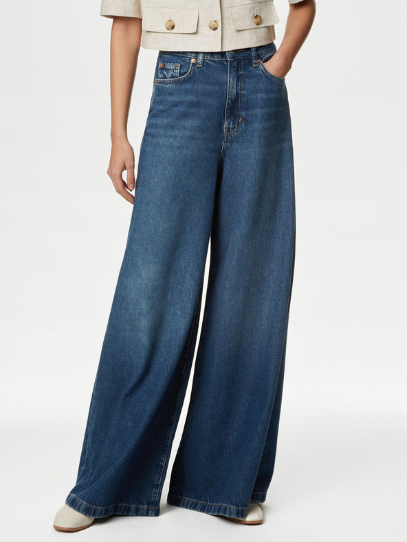 Marks & Spencer Tmavomodré dámske džínsy širokého strihu Marks & Spencer