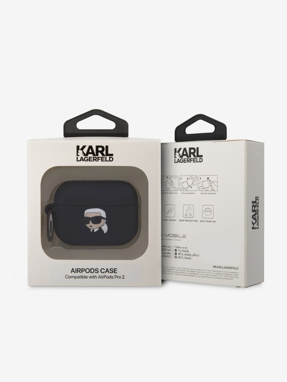 Karl Lagerfeld 3D Logo NFT Karl Head Silikónové puzdro pre Airpods Pro 2 čierne Karl Lagerfeld