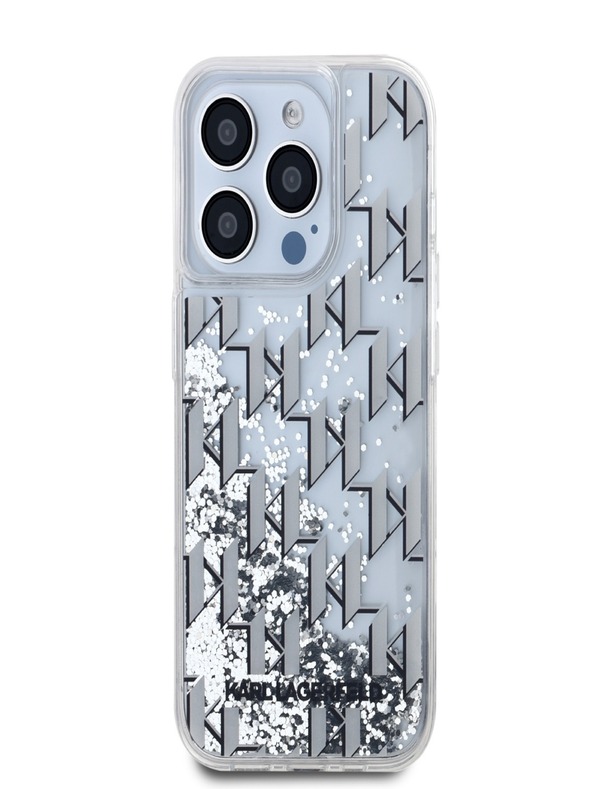 Karl Lagerfeld Liquid Glitter Monogram Gradient zadný kryt pre iPhone 15 Pro White Karl Lagerfeld