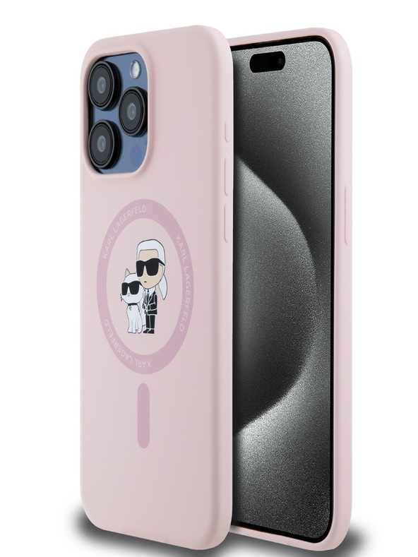 Karl Lagerfeld Tekutý silikónový kryt Karl and Choupette Magsafe Back Cover pre iPhone 14 Pro Max Pink Karl Lagerfeld