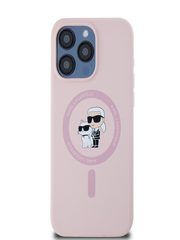 Karl Lagerfeld Tekutý silikónový kryt Karl and Choupette Magsafe Back Cover pre iPhone 14 Pro Max Pink Karl Lagerfeld