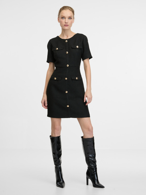 Orsay Čierne dámske puzdrové šaty ku kolenám ORSAY