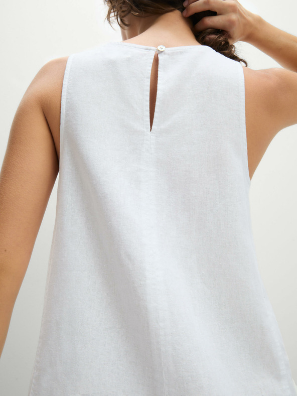 Marks & Spencer Mini šaty s okrúhlym výstrihom a vysokým obsahom ľanu Marks & Spencer biele