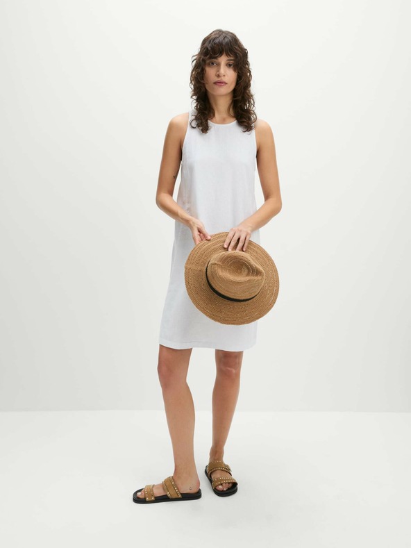 Marks & Spencer Mini šaty s okrúhlym výstrihom a vysokým obsahom ľanu Marks & Spencer biele