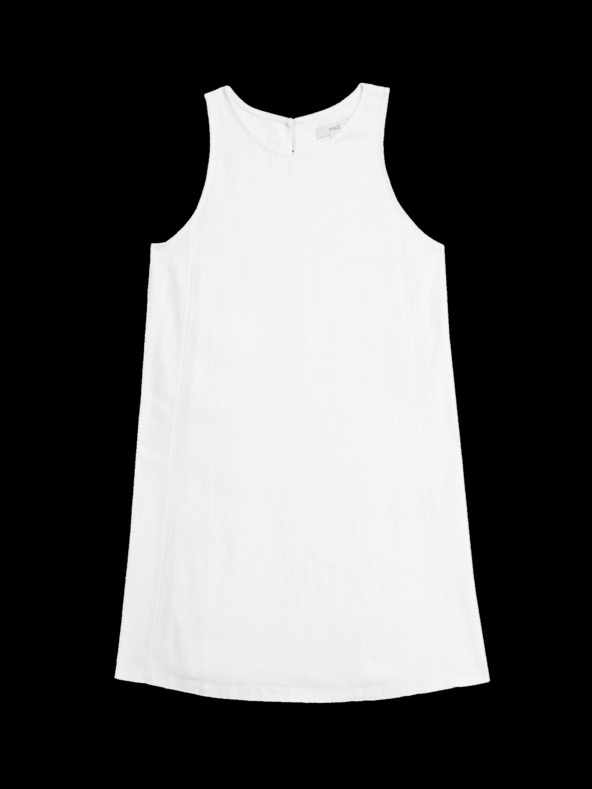 Marks & Spencer Mini šaty s okrúhlym výstrihom a vysokým obsahom ľanu Marks & Spencer biele