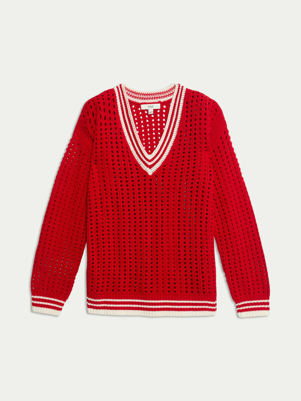 Marks & Spencer Textúrovaný sveter s kontrastnými detailmi s vysokým obsahom bavlny Marks & Spencer červený