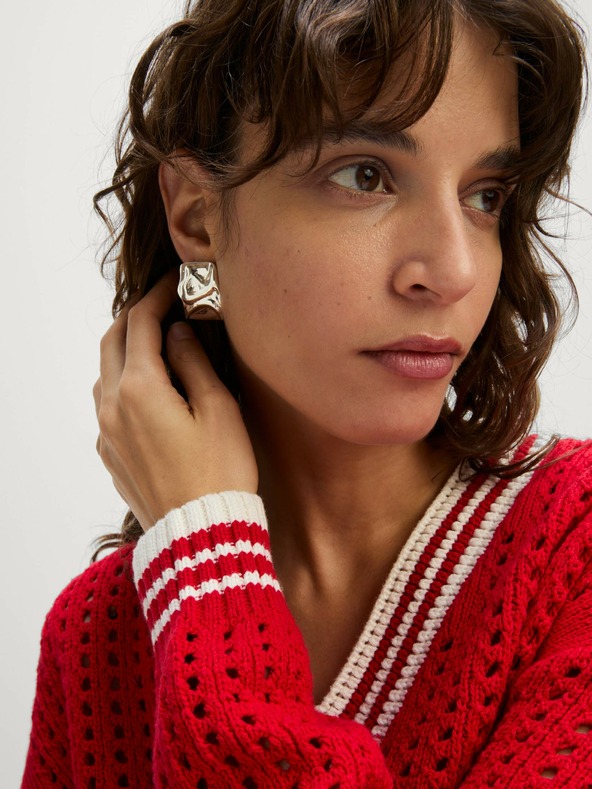 Marks & Spencer Textúrovaný sveter s kontrastnými detailmi s vysokým obsahom bavlny Marks & Spencer červený