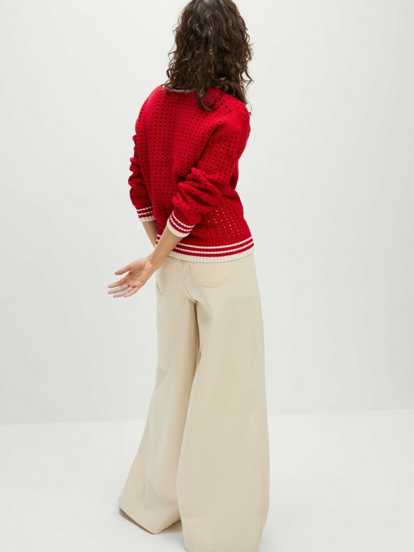 Marks & Spencer Textúrovaný sveter s kontrastnými detailmi s vysokým obsahom bavlny Marks & Spencer červený