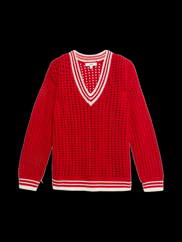 Marks & Spencer Textúrovaný sveter s kontrastnými detailmi s vysokým obsahom bavlny Marks & Spencer červený