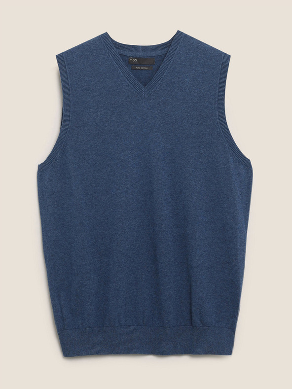 Marks & Spencer Marks & Spencer čistý bavlnený sveter bez rukávov námornícky modrý